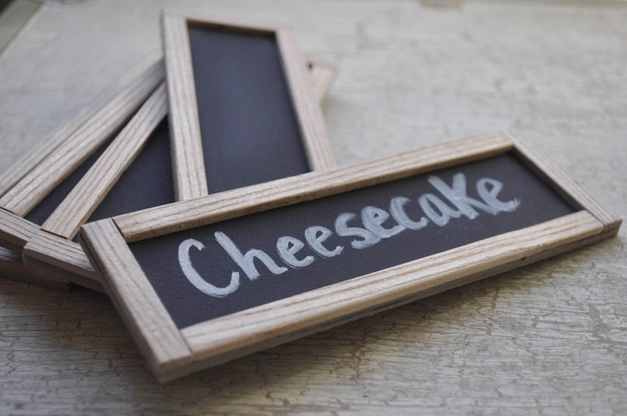 Set of 5, 6"X2" Wooden Chalkboard Place Cards for Wedding, Holiday or Catering in a Natural Finish