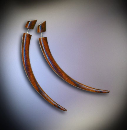 Fake Gauges - Large Wooden Talons - Tribal Earrings