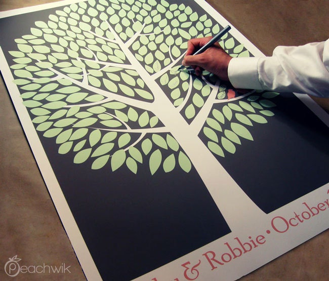 Wedding Guest Tree - The Modwik - A Peachwik Interactive Art Print - 250 guest sign in - Modern Tree Guestbook