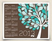 2013 Calendar - The Spotwik - Peachwik Art Print - Large Format Wall Calendar Art Print - Love Birds and a Confetti Tree - Custom Colors