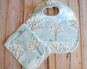 Baby Boy Bib & Burp Cloth Set- Vintage Snap Bib and Burp Cloth- Backyard Fun- Blue and White