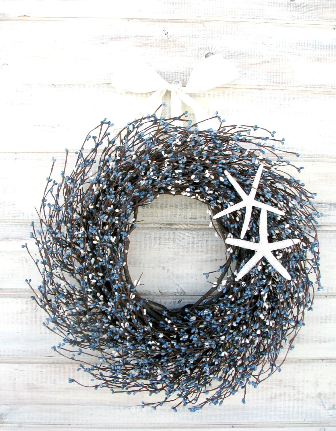 COASTAL STAR FISH Wreath-Blue & White Berry Wreath-Spring Door Wreath-Summer Door Wreath-Scented Cinnamon Vanilla-Choose Scent and Ribbon