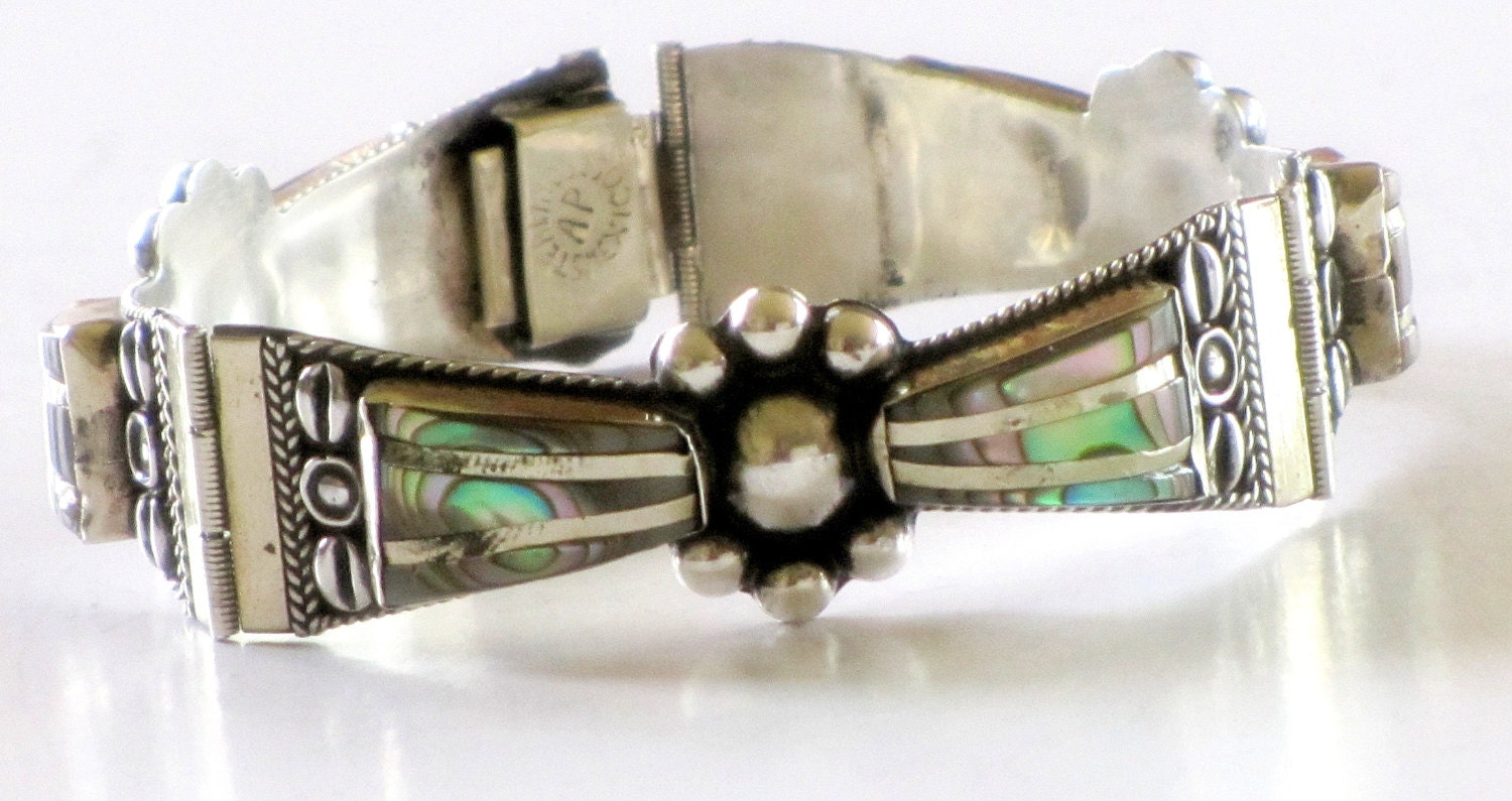 Vintage Taxco Mexican Silver Abalone Bracelet