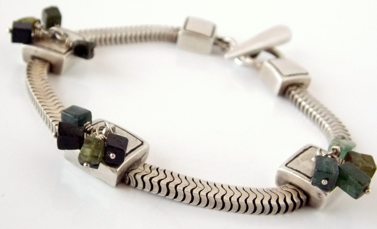 Vintage Sterling Silver & Jade Toggle Bracelet