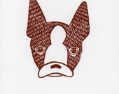 Linocut Boston Terrier 8 x 10 print