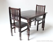 Miniature Doll Dining Table and 2 Chairs Set in 1/6 scale (Blythe, Barbie, 12'' Fashion dolls, Bratz, Momoko).