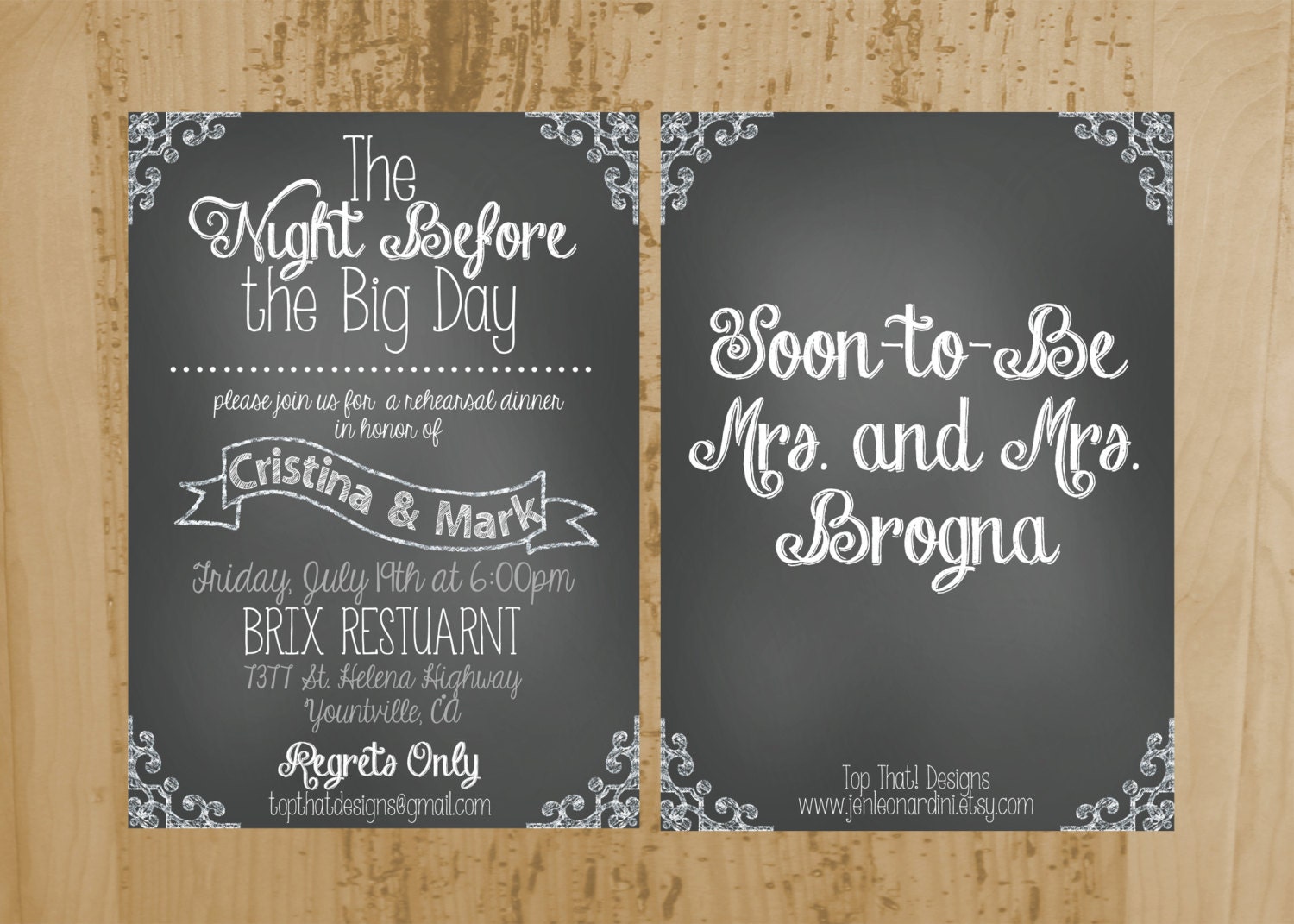 Chalkboard Style Rehearsal DInner Invitation- Printable