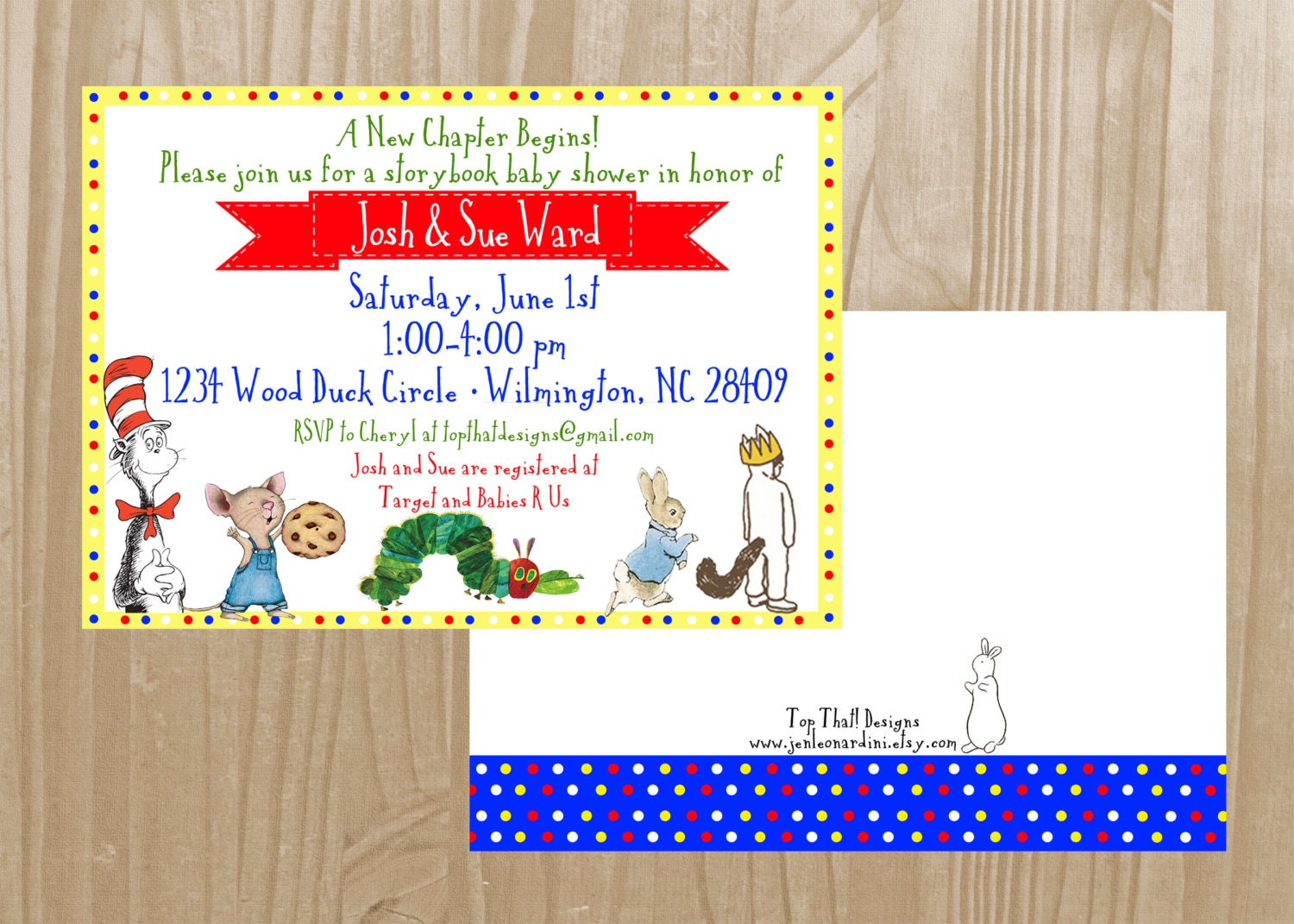 Children's Book Themed Baby Shower Invitation- Collection Featured on HWTM Blog