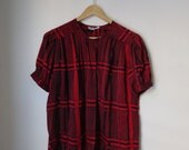 1980s SILK Black and Red Puff Sleeves Blouse Medium Large