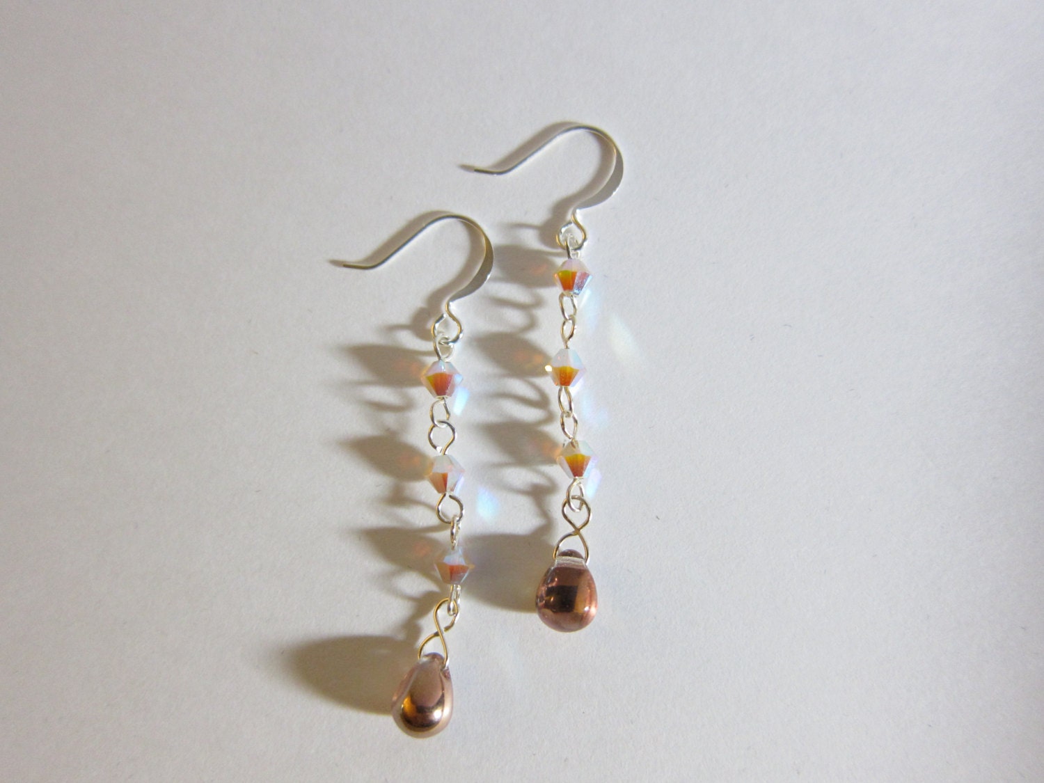 Swarovski Crystal Sand Opal AB2X Apollo Gold Teardrop Dangle Earrings