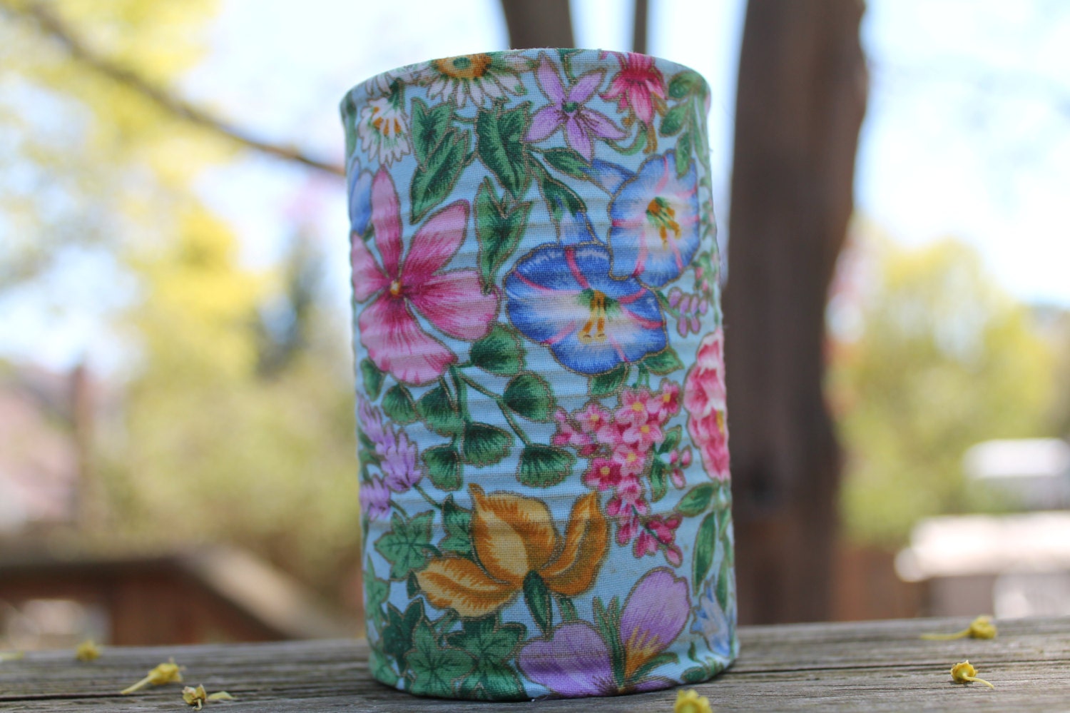 Eco friendly flower fabric pot upcycled reclaimed earth friendly green mini pot cup can vase