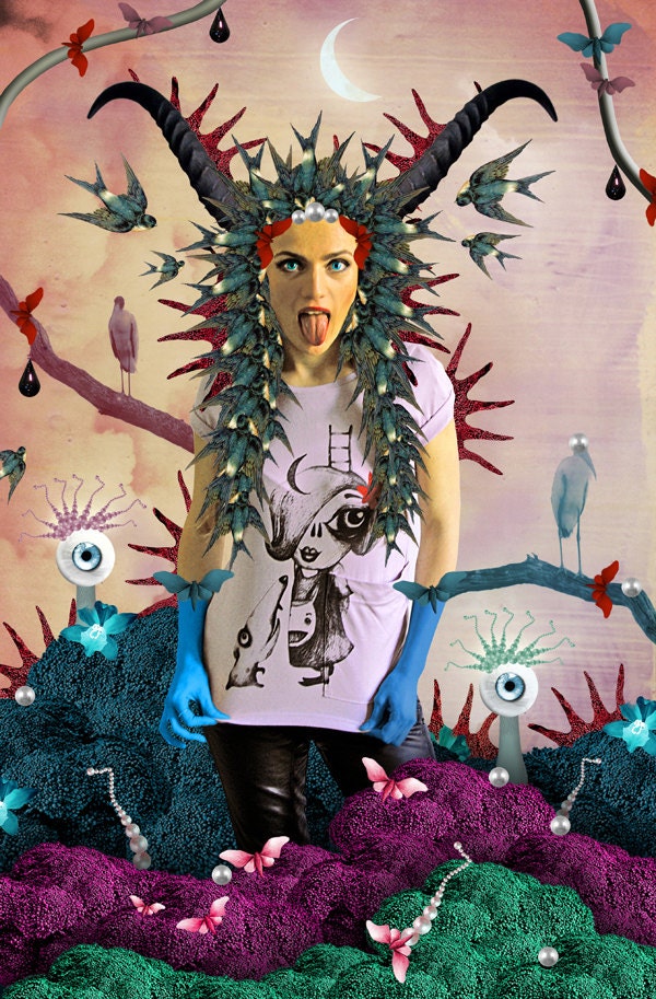 Unique designer t-shirt, ONE PIECE ONLY, with my drawing "she the dreamer"