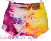 Vintage Levis 501 Colorful MARBLED Dyed DESTROYED High Waist Denim Cut Off Shorts XS S