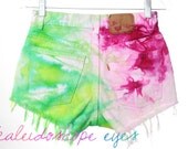 Vintage Levis Lime & Pink MARBLED Dyed DESTROYED High Waist Denim Cut Off Shorts L