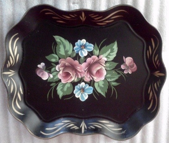 Vintage Serving Tray Large Hand Painted Tole from Nascho