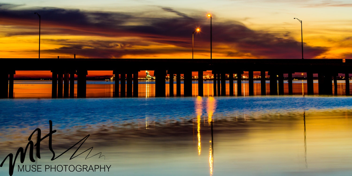 Fine Art - 10x20 Panoramic View of Sun Setting Behind a Bridge
