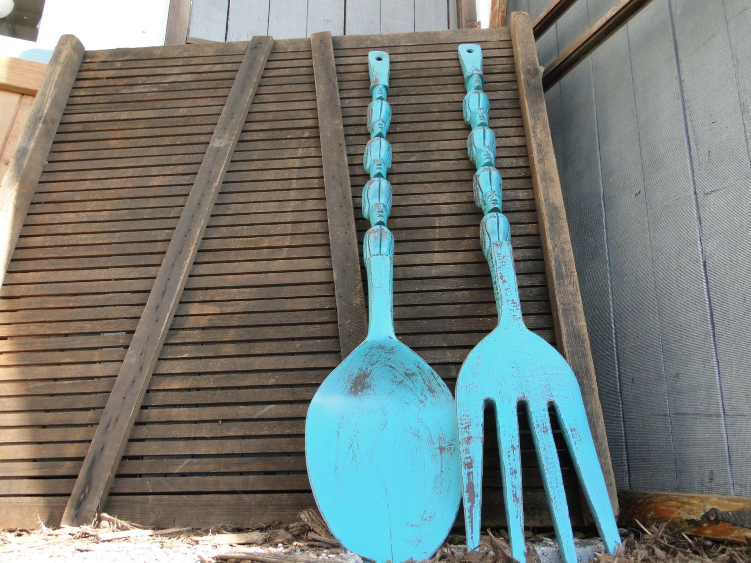 Updated Vintage Kitchen Home Decor blue teal turquoise "Petrol Kitchen, The Big Fork and Spoon"