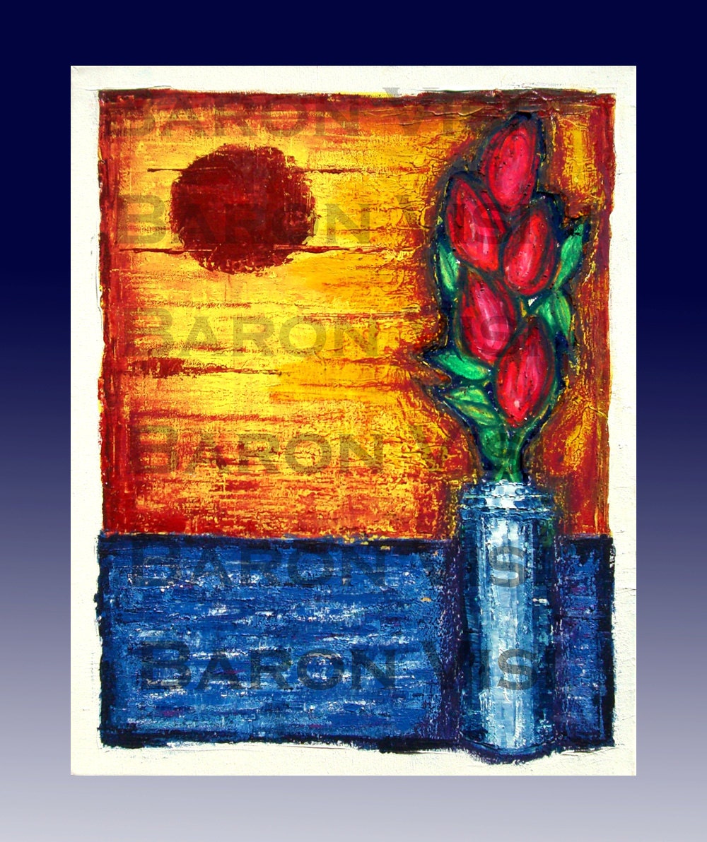 Textured impasto canvas Painting modern Abstract Oil Acrylic palette knife red yellow blue still life Fine Art Visi made to order custom