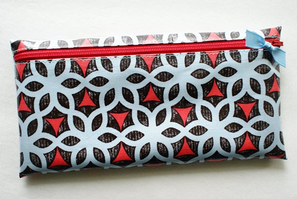 Envelope system cash budget wallet with 6 tabbed dividers // ice blue, watermelon pink, black designer laminated cotton