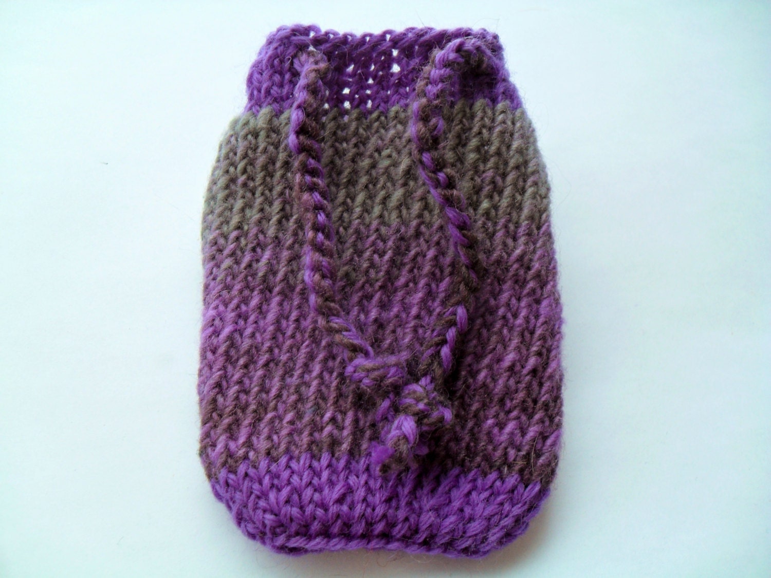 Knitted purple grey  pouch / dice bag