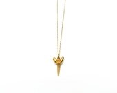 Gold Dipped Real Shark Tooth Necklace // Gold Filled Chain, Petite Small Pendant, Dainty Elegant, Tan, Natural, Sharks Teeth, Summer Fashion