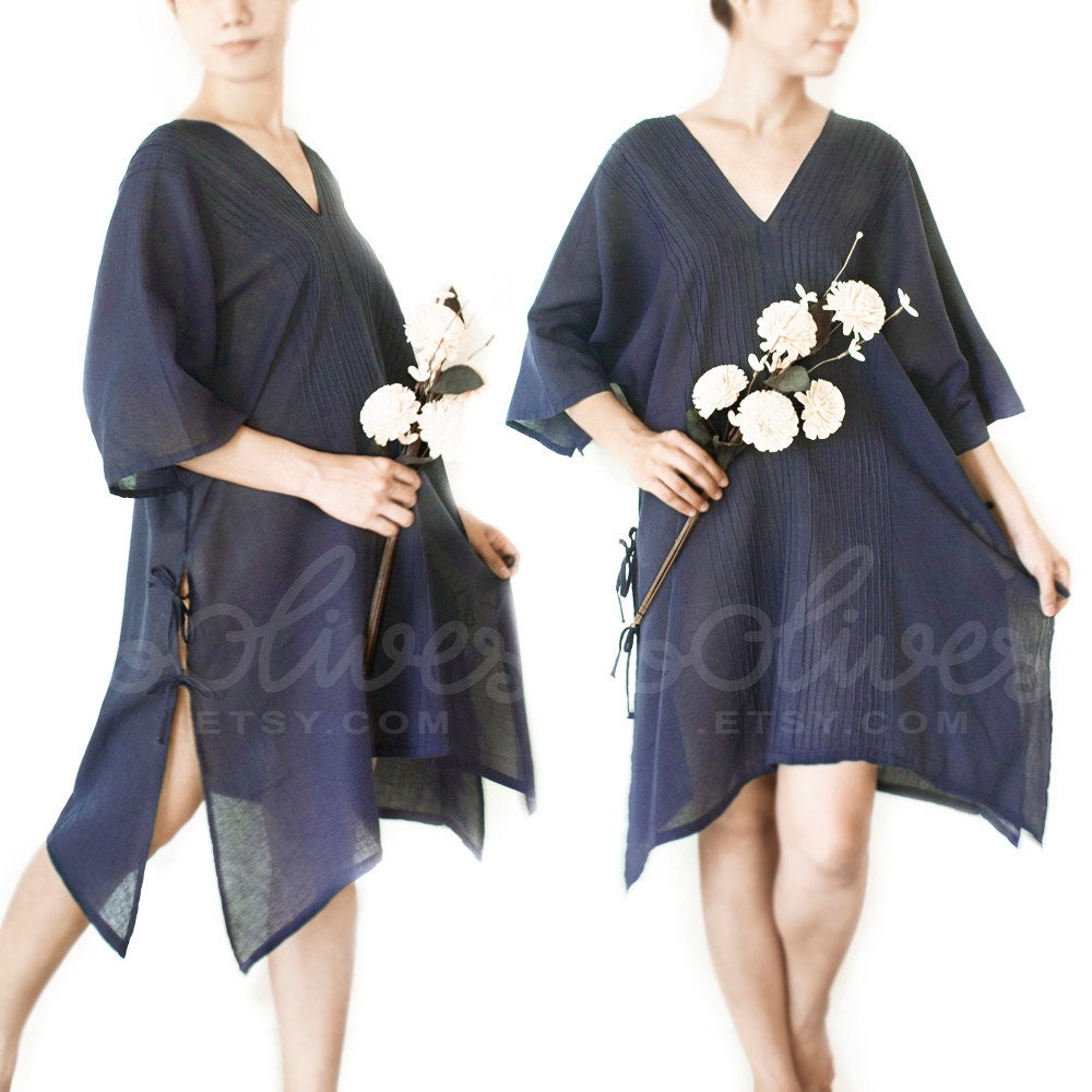Cotton Summer Top, Loose Fit, Dark Blue, Large Size