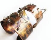 Set of two adjustable copper cuff bangles with stainless steel Futuristika Cu