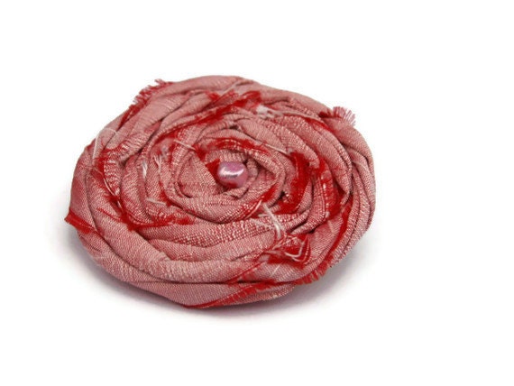 Fabric Flower Brooch  Pink Brooch Silk Rolled Rose Rosette Hat Coat Bag Pink Jewellery Accessory