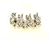 4 Tibetan Silver, Funny Bunny European Charm Bracelet Style Beads - Easter, Euro Slide