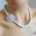 Bridal art deco crystal rhinestone pendant necklace white full strand glass pearls swarovski rondells wedding jewelry bridal jewelry