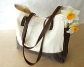 Organic Canvas Tote - Waxed Cotton Canvas - Side Pockets - Leather Straps - Medium