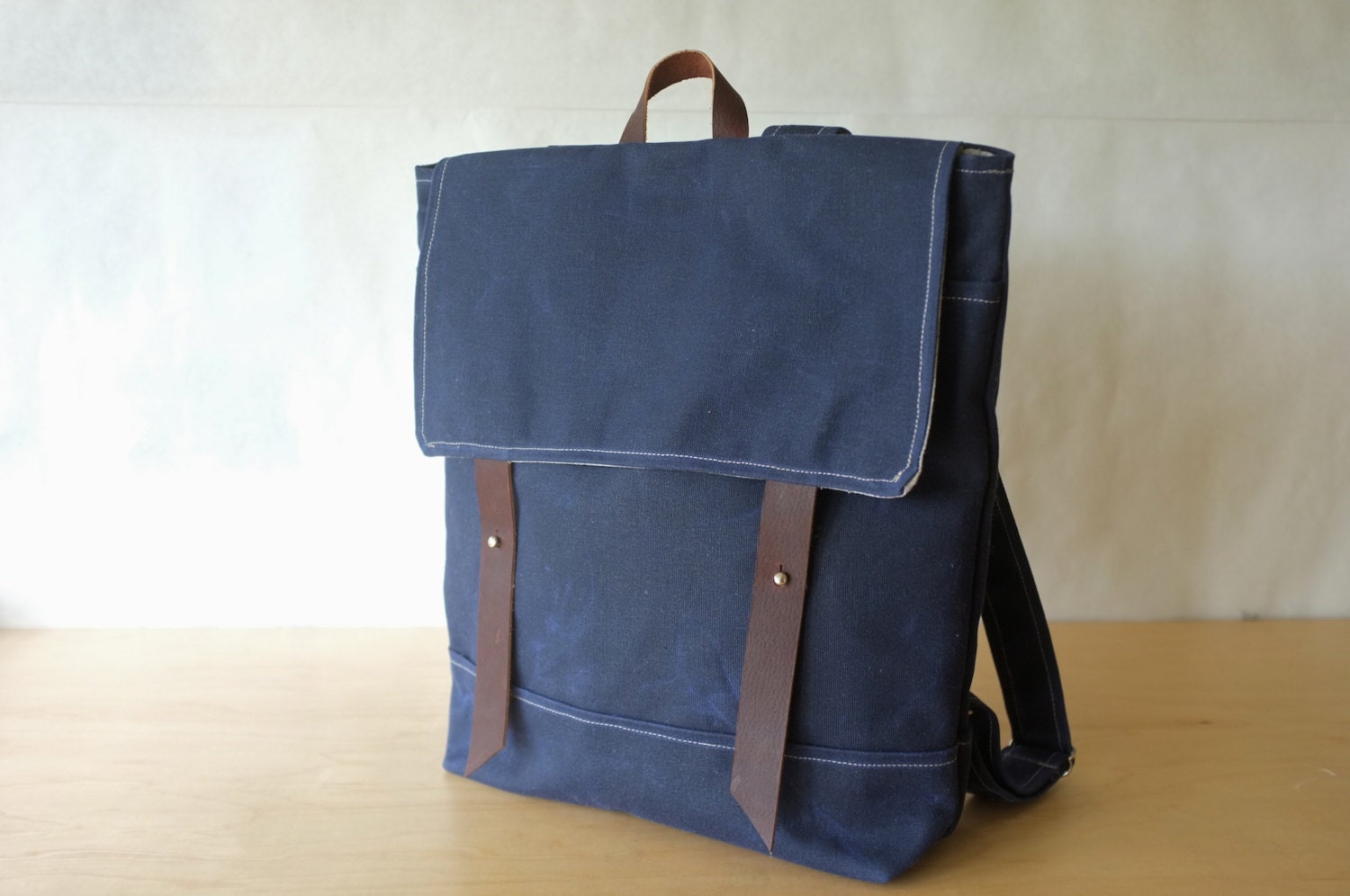 Waxed Canvas Daypack // Backpack // Navy Blue // Front Pocket