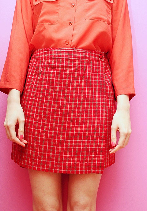 Vintage red plaid school girl skirt