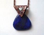 SALE Mixed Metal and Lapis Lazuli Heart Pendant Jewelry Copper and Sterling Silver