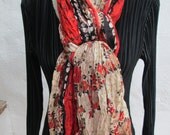 Large Sari silk Shawl, red, black, FREE SHIPPING