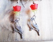 Bird and Flower Springtime Earrings