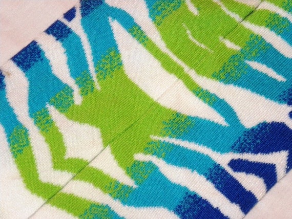 Baby Leg Warmers: Zebra Stripes of Turquoise, Lime Green, Blue, and White with Green Ruffle Trim