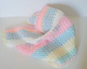 Vintage crocheted baby blanket afghan / pastel COLORFUL and cheery / boy girl unisex