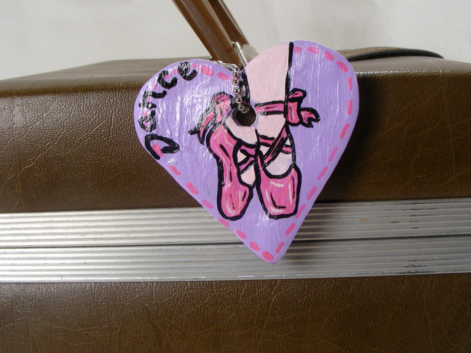 Ballet Dance Slippers on Heart Shaped Bag or Luggage Tag