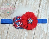 4th of July Baby Headband, Patriotic, Red, White, Blue, American Flag Colors, Baby Photo Prop, Infant Headband, Rosette Flowers