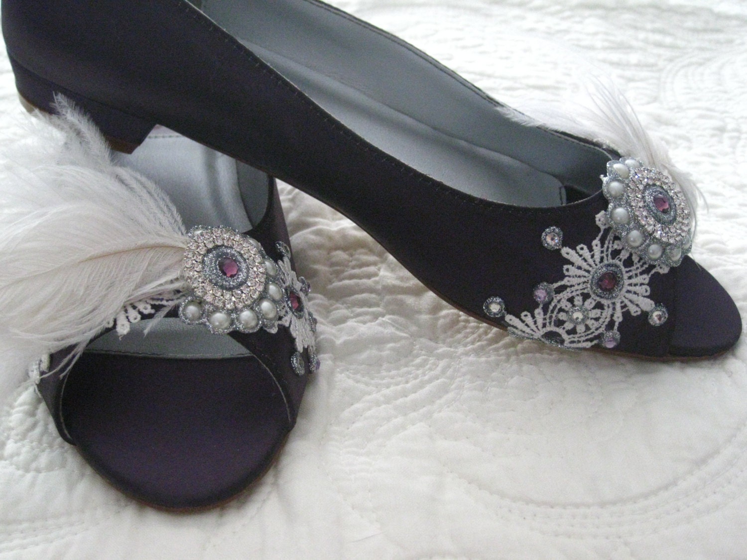 Fabulous Feathers Bridal Ballet Flats Wedding Shoes - Any Size - Pick your own shoe color and crystal color