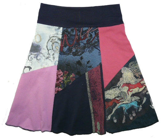 Wild West Boho Chic Hippie Skirt Girls 12 14 16 or Women's XS Small upcycled t-shirt clothing from Twinkle