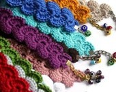 Wristlet - Handmade  Bracelet With Evil Eye - Crochet Bracelet - Gray Blue Red Orange Pink Purple White Brown Green