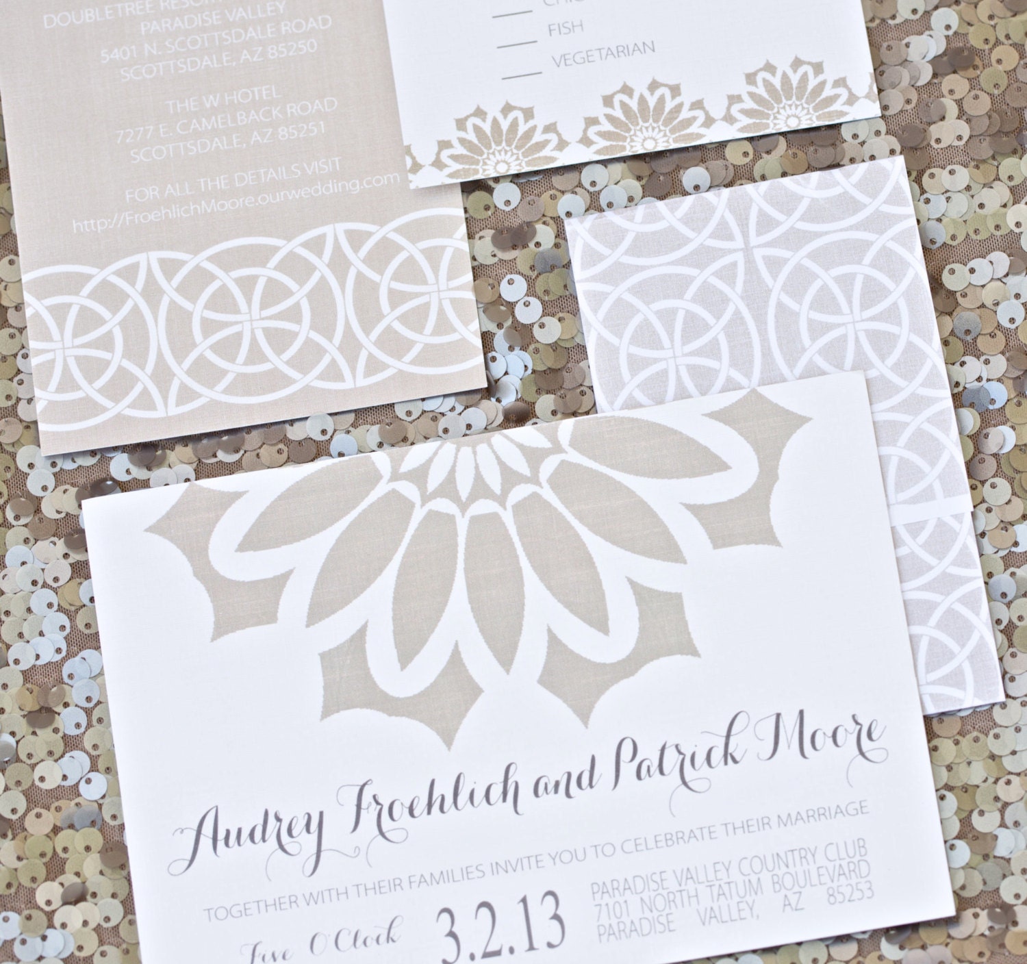 Chic Wedding Invitations - GARDEN GALA - Nude and White Luxury Wedding Invitations