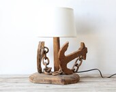 Folk Art Carved Anchor & Chain Lamp