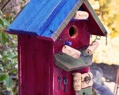 Birdhouse Country Wood Rustic Recycled Corks RePurposed Woodworking Bird House Decorative Farm House Functional Birdhouses Free Shipping