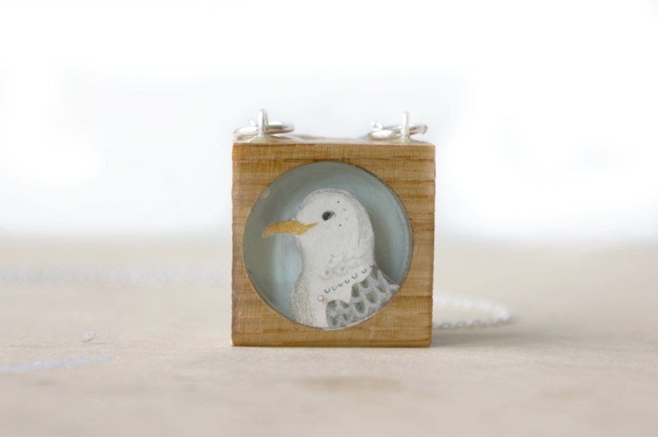 Seagull Necklace - Recycled wood pendant - Summer sale from iamabird
