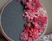 Ready to Ship - Pink Flower 12 inch Handmade Embroidery Hoop Wreath by HotGlueHangover