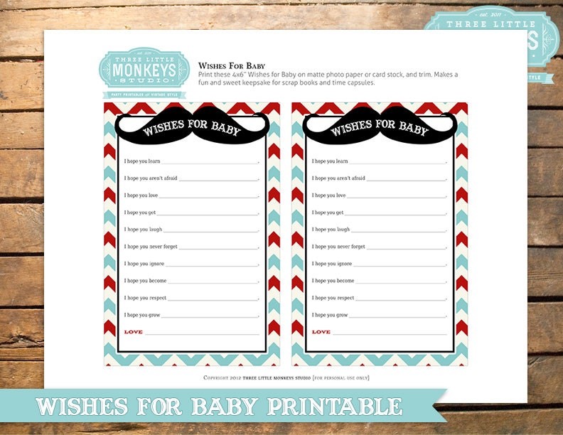INSTANT DOWNLOAD Little Man or Little Mister Mustache Wishes For Baby Shower Printable Il_170x135