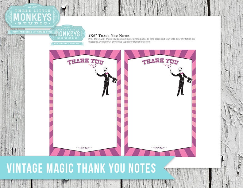 Vintage Magic Birthday Thank You Notes - INSTANT DOWNLOAD Il_570xn